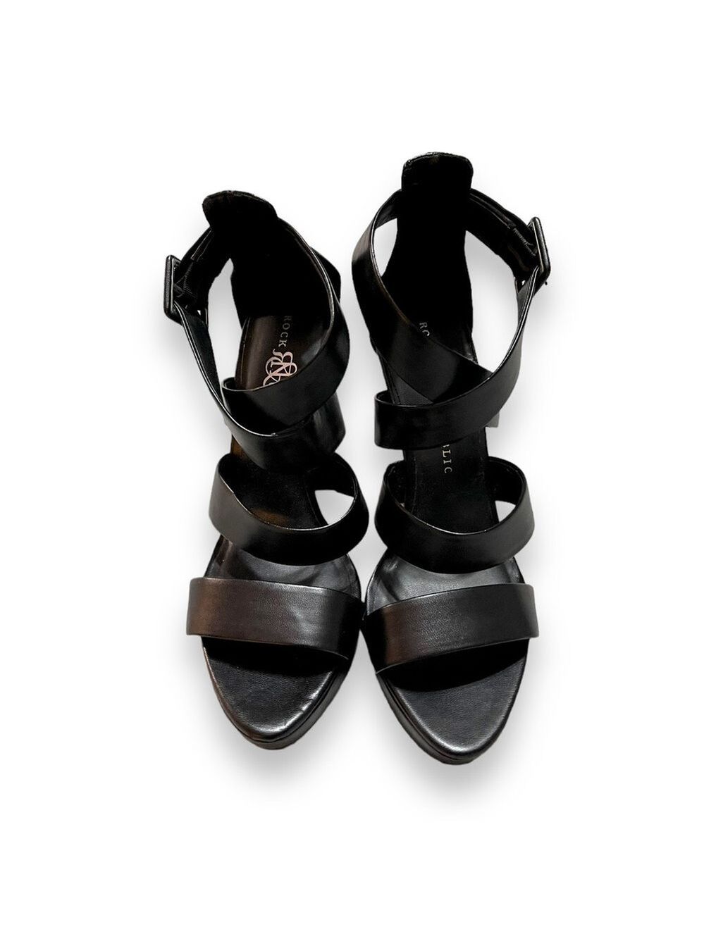 Rock & Republic Black Stiletto 5” Heel Sandals Criss Cross Ankle Strap Size 10M - Picture 5 of 9